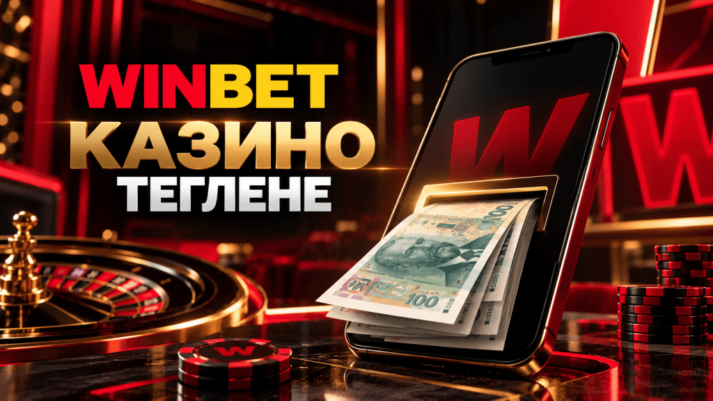 Promotional image for WINBET Casino showing cash spilling from a smartphone beside a roulette wheel and poker chips.