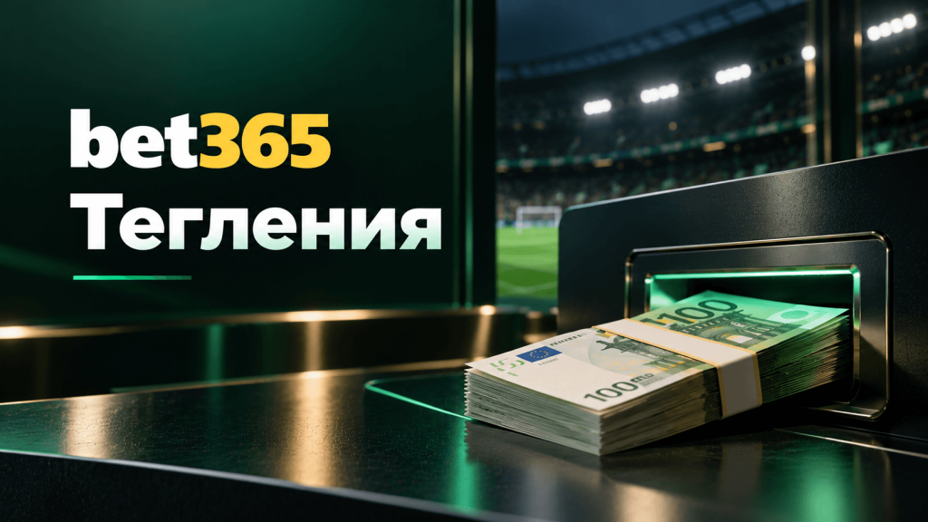 Bet365 teglenia | Efbet 365 Promotional image with the bet365 logo/text on the left and a stack of euro banknotes emerging from a metallic cash slot, stadium lights in the background.