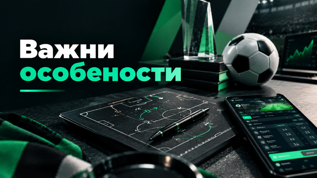 Left-aligned Ukrainian headline on a dark background with a football tactics board, pen, trophy, soccer ball, and a smartphone showing a green sports app.