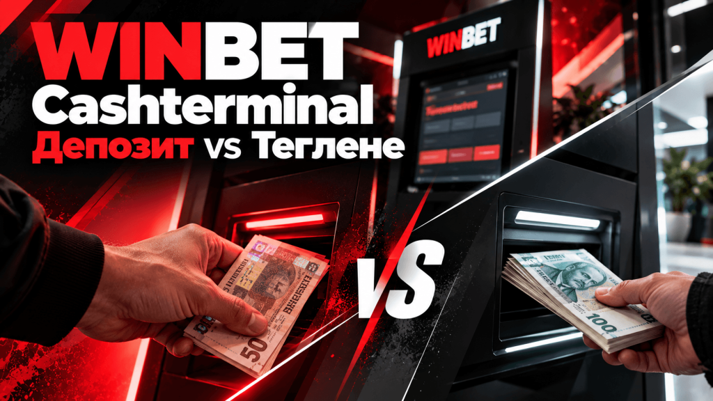 Banner showing cash deposit vs withdrawal at ATMs with bold WINBET branding and a large VS in the center.